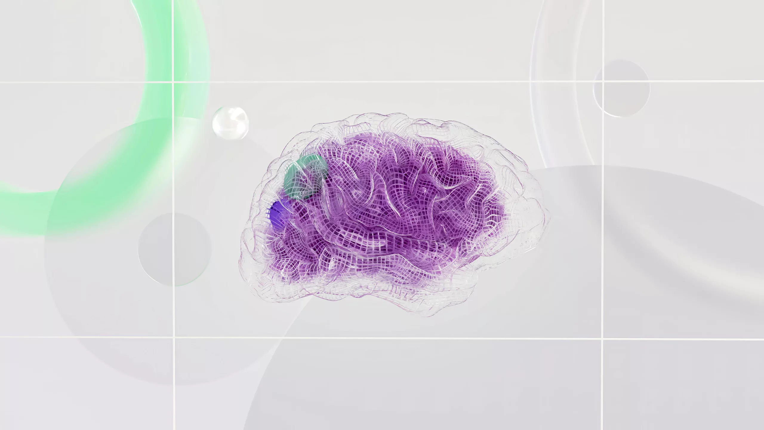 A clear glass or plastic brain replica with a purple, loofah-like structure inside, representing the neural pathways strengthened through neuroplasticity exercises.